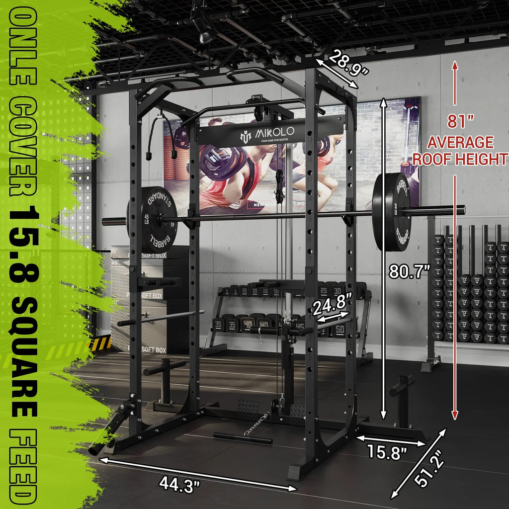 Power Rack Cage with LAT Pulldown System, 1200LBS Capacity, Squat Rack V6973
