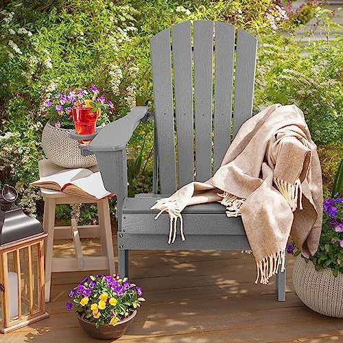 Folding Adirondack Chairs Set of 2, Weather Resistant with Cup Holder V625229