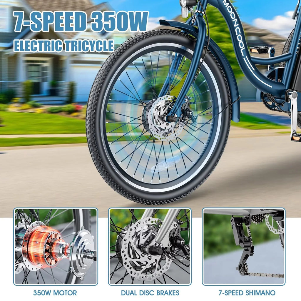 24" 350W 36V 7-Speed Electric Tricycle for Adults with Basket and LED Headlight F711
