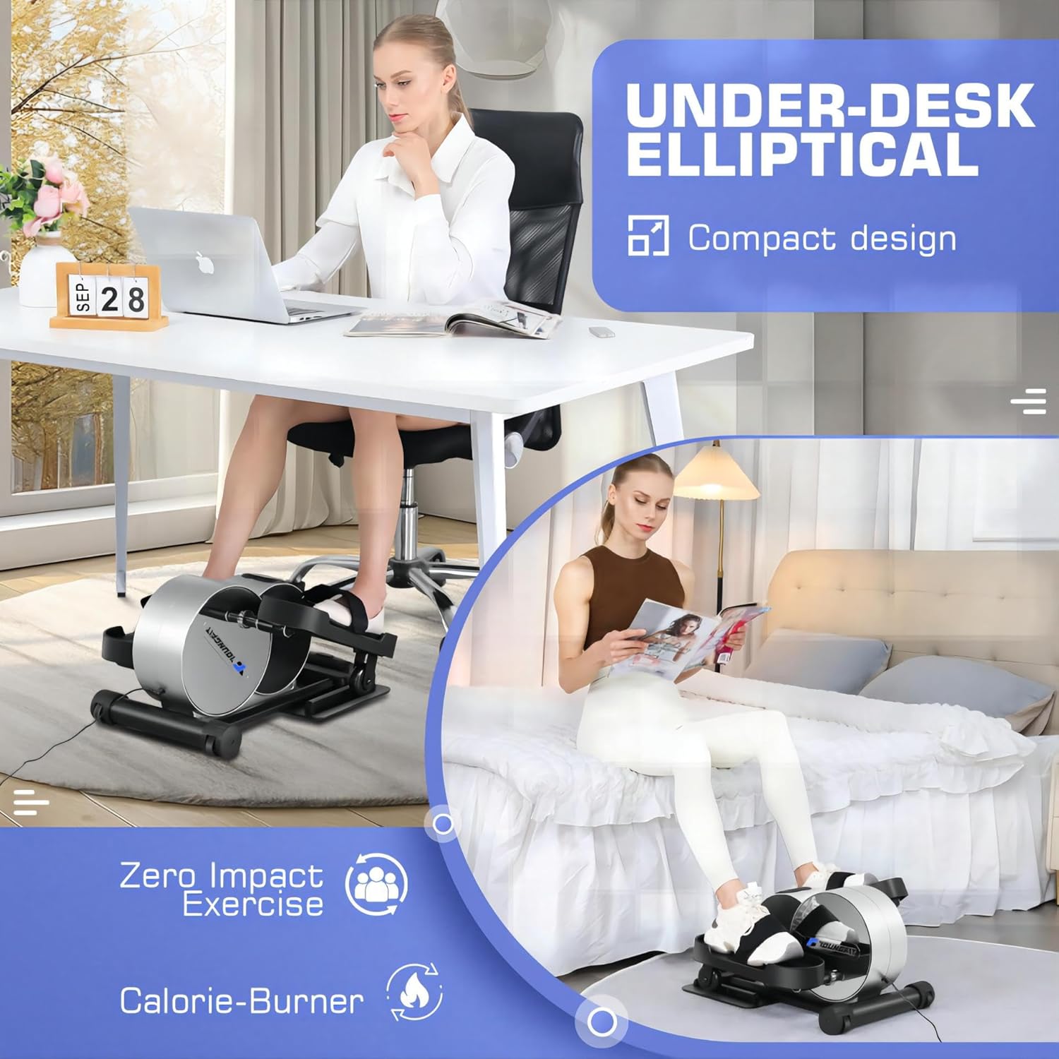 Under Desk Elliptical with Fitness App and LCD Display T2522