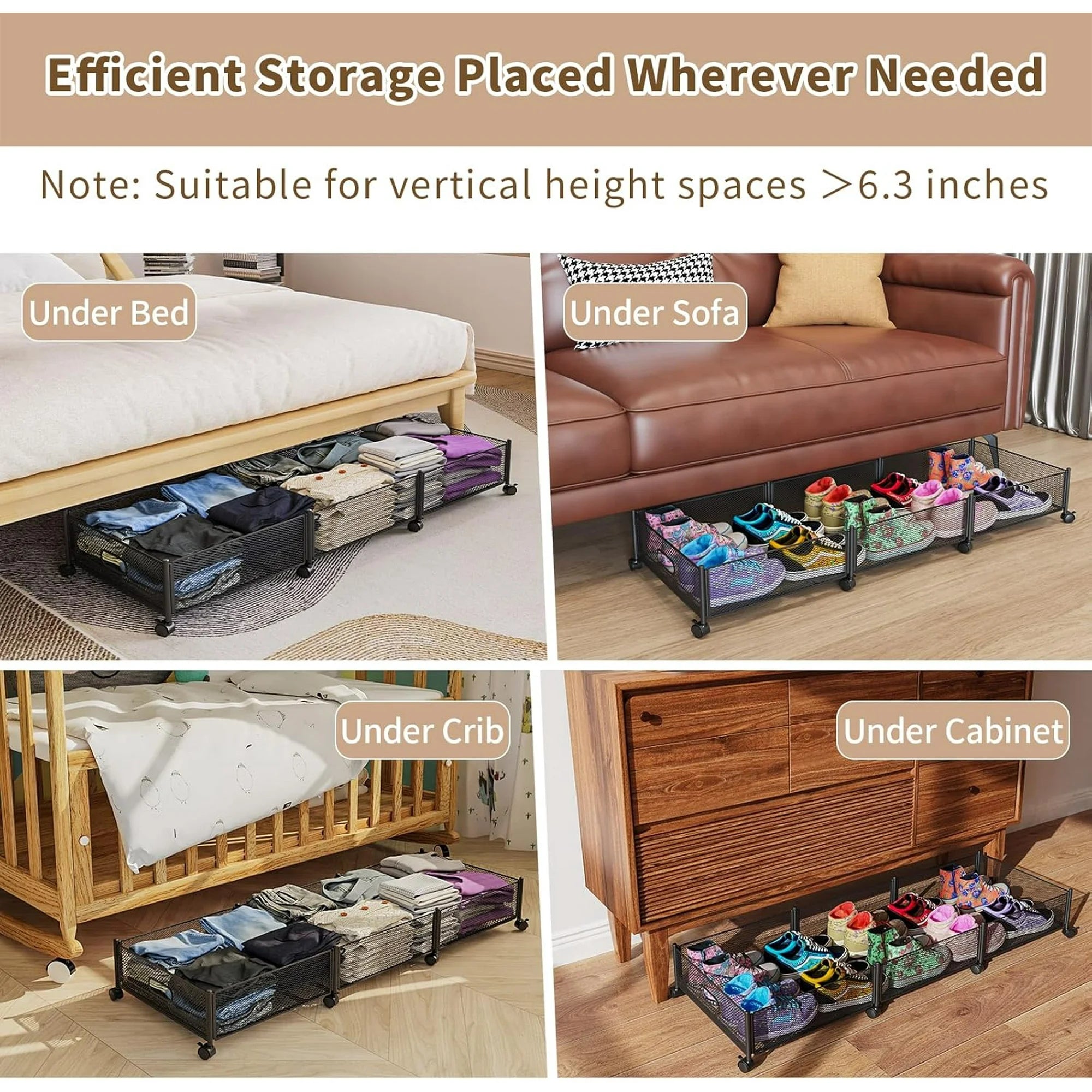 Under Bed Storage on Wheels, Large Capacity Rolling Containers, Foldable Drawers G826102