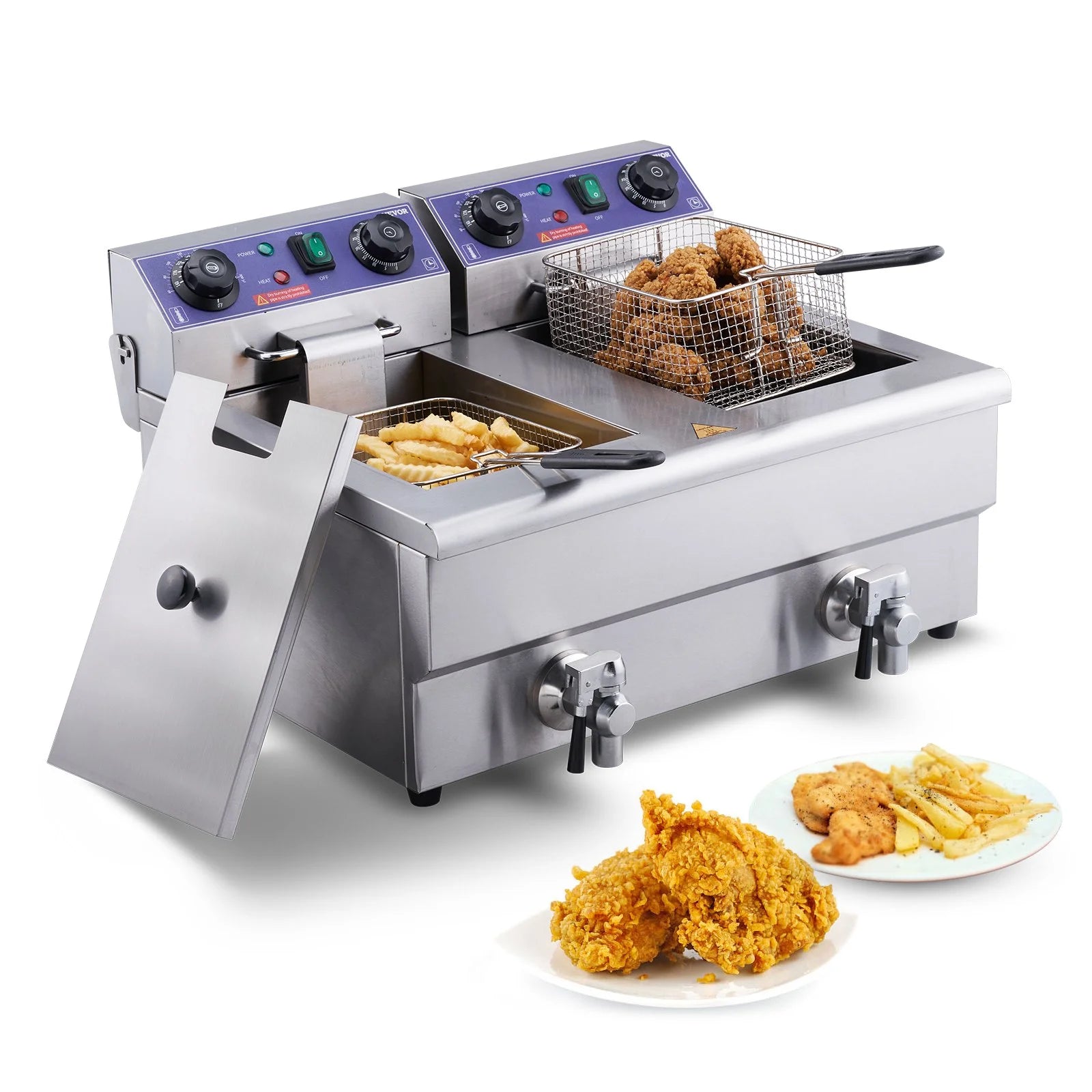 Commercial Electric Deep Fryer, Dual Tanks 3000W Countertop F7184