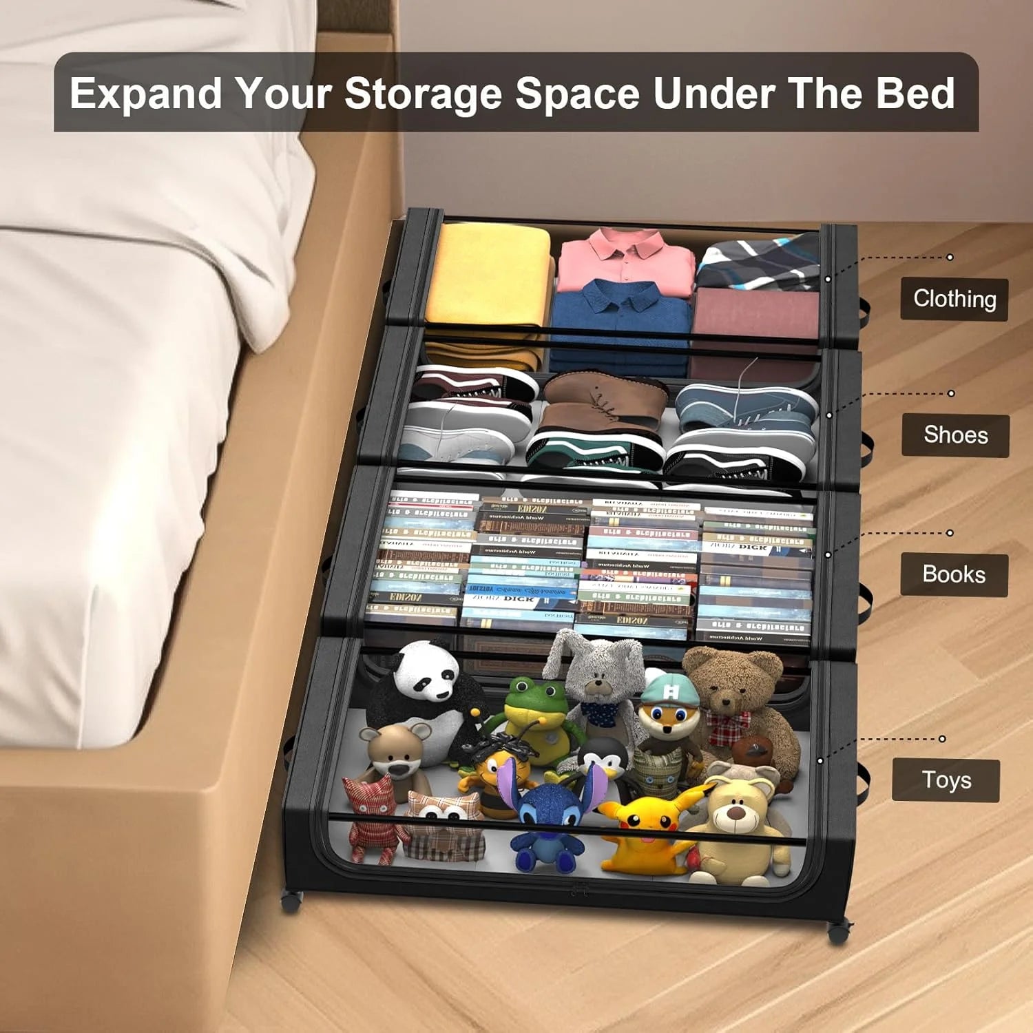 Under Bed Storage with Wheels 2 Pack, Large Rolling Containers with Lid S525