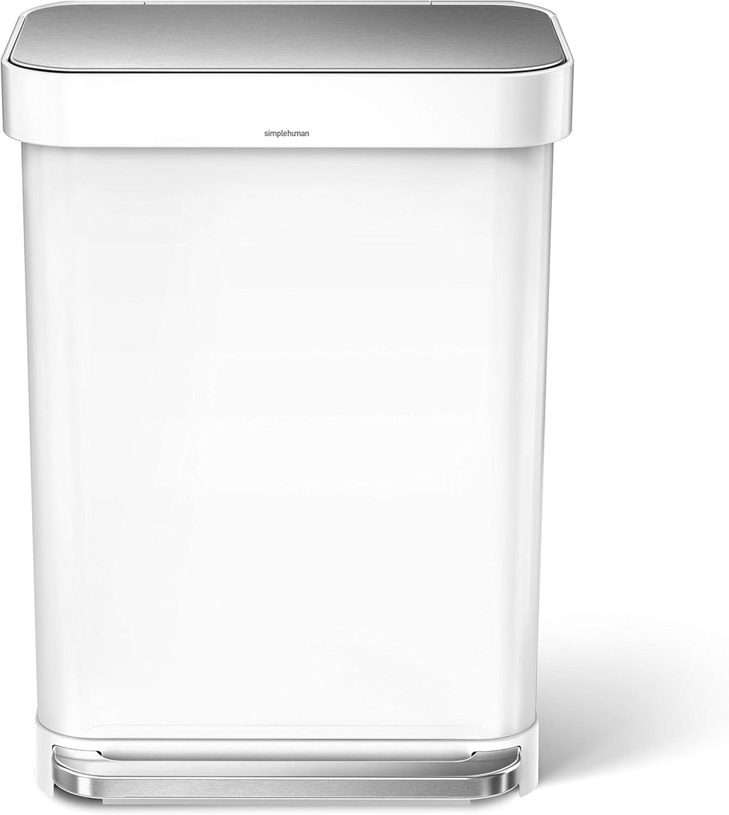 55 Liter Rectangular Kitchen Step Trash Can, White Stainless Steel K8813