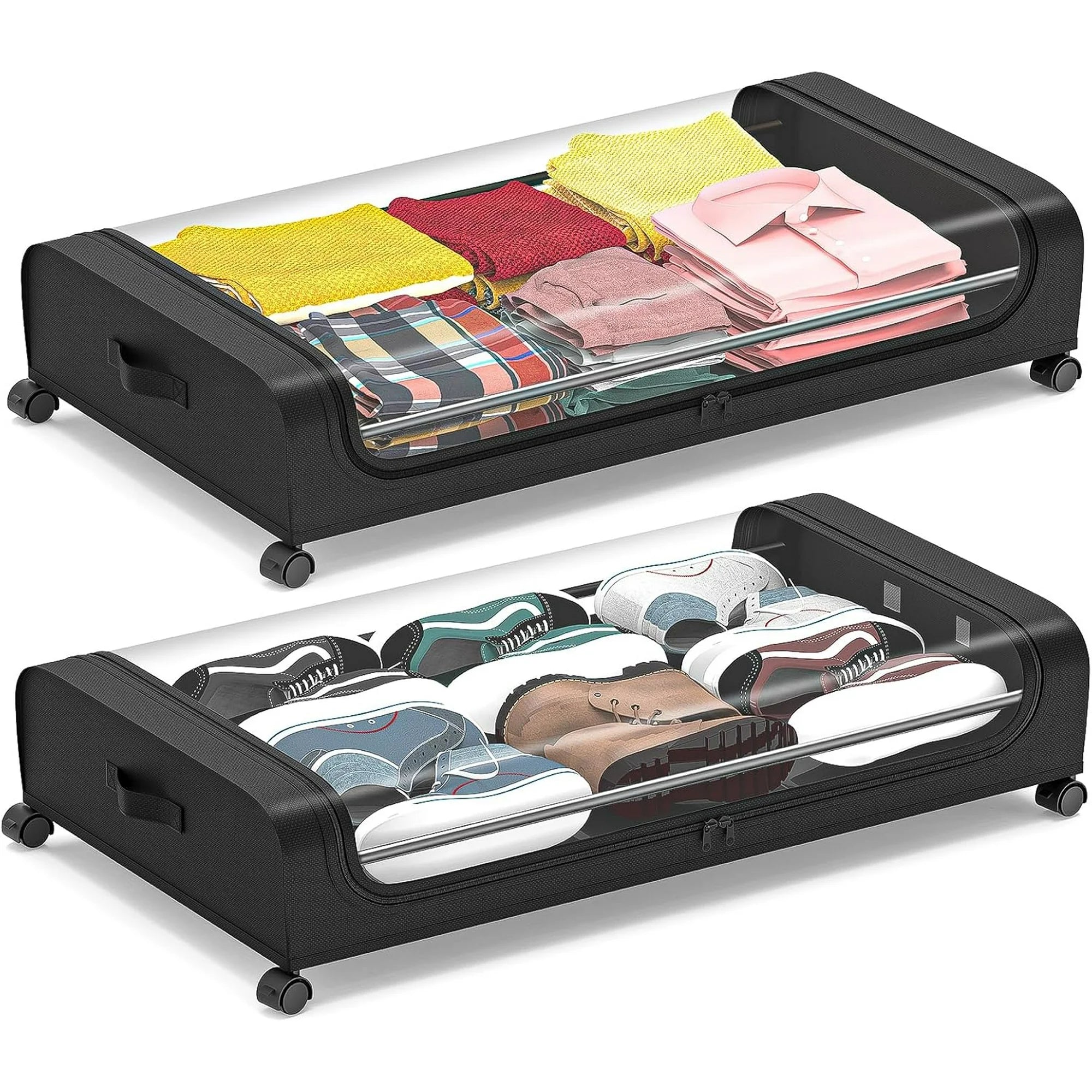 Under Bed Storage with Wheels 2 Pack, Large Rolling Containers with Lid S525