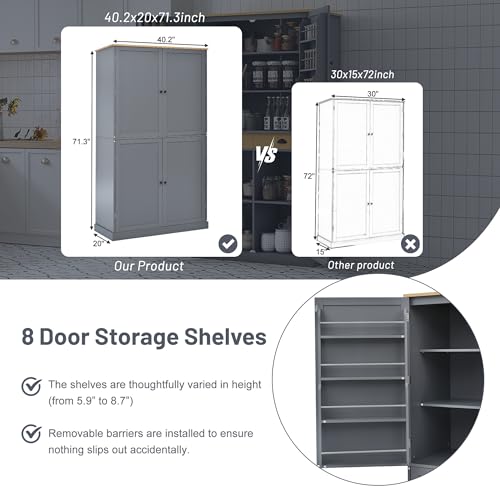 77 inch Kitchen Pantry, Freestanding Tall Cupboard with Shelves and Drawers I3176