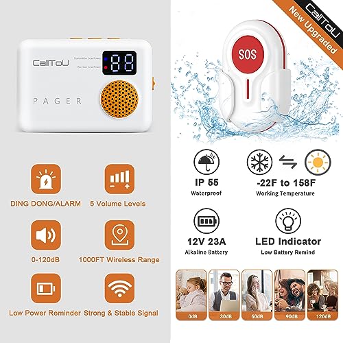 Wireless Call Button for Elderly Monitoring with 2 Receivers and 2 SOS Buttons Y9436