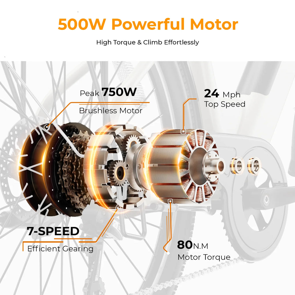 Electric Bike 500W City Cruiser with Removable Battery, 26" Commuter Bicycle for Adults K838268