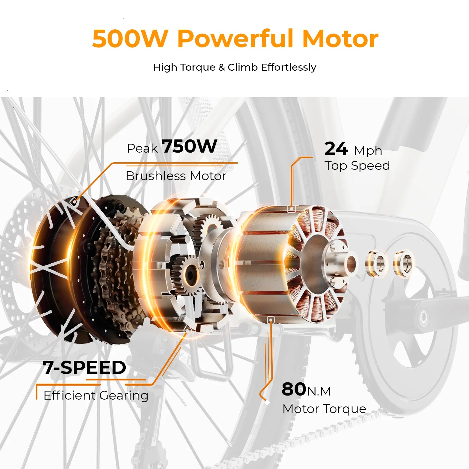 Electric Bike 500W City Cruiser with Removable Battery, 26" Commuter Bicycle for Adults K838268