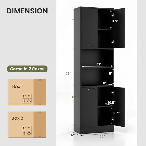 Bathroom Storage Cabinet with 4 Doors and 2 Open Shelves Q999
