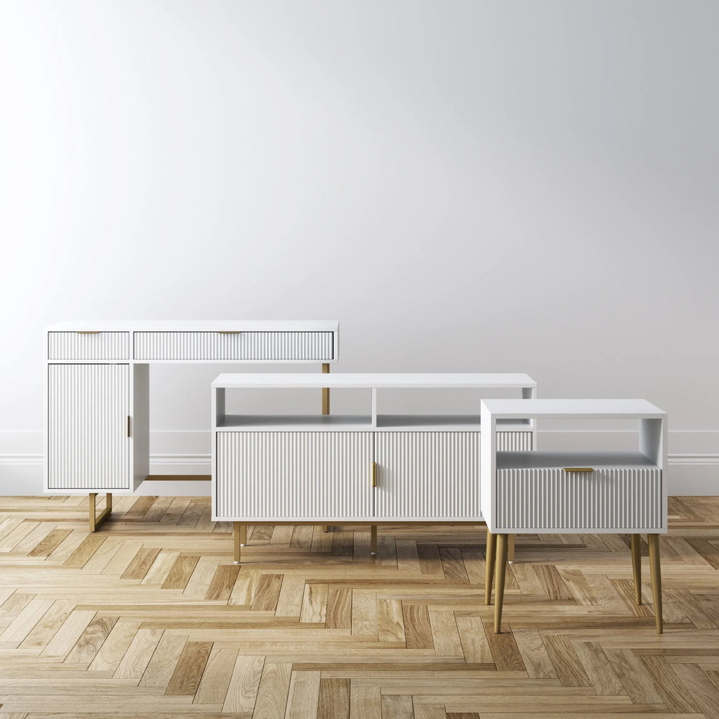 Modern White Computer Desk with Drawers and Cabinet Storage U195269