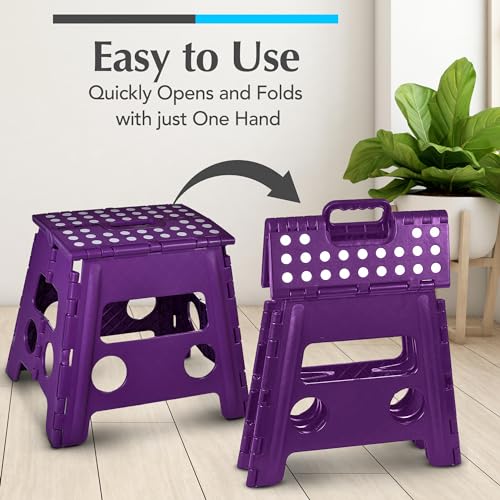 Folding Step Stool for Adults and Kids, One-Flip Open, Black N180