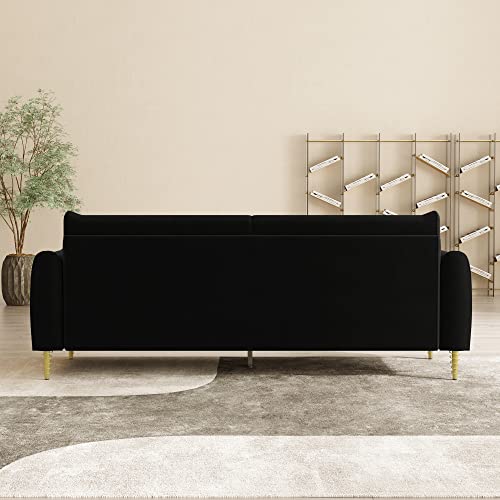 3-Seat Velvet Couch with Solid Wood Frame and Pillows B481145
