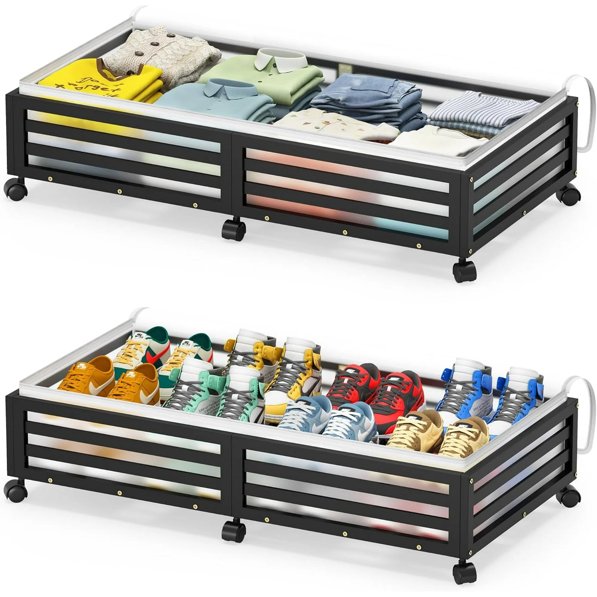 Under Bed Storage Containers with Wheels, Bamboo Wood, 2 Pack A2655