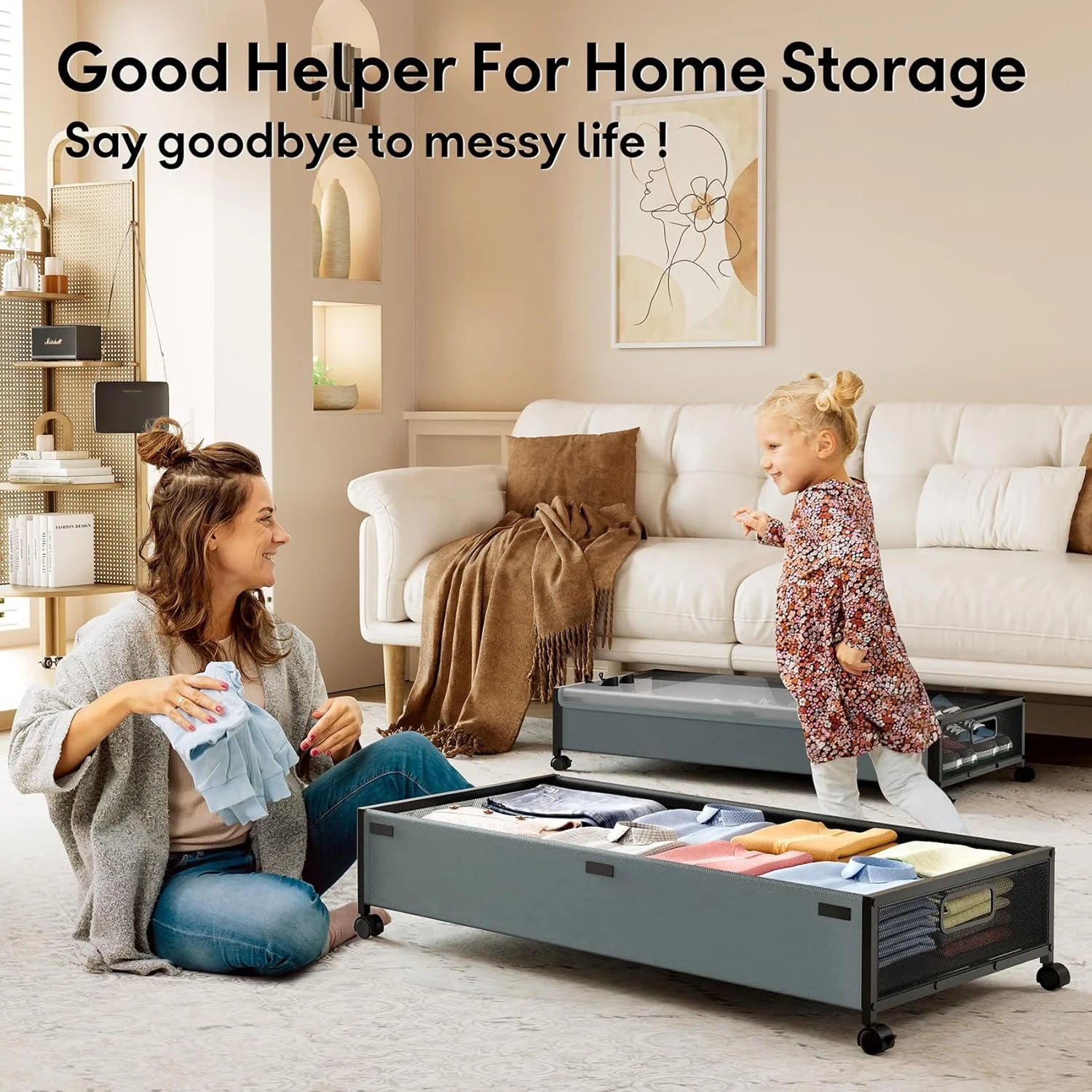 Under Bed Storage Containers with Wheels 2 Pack with Lid D932