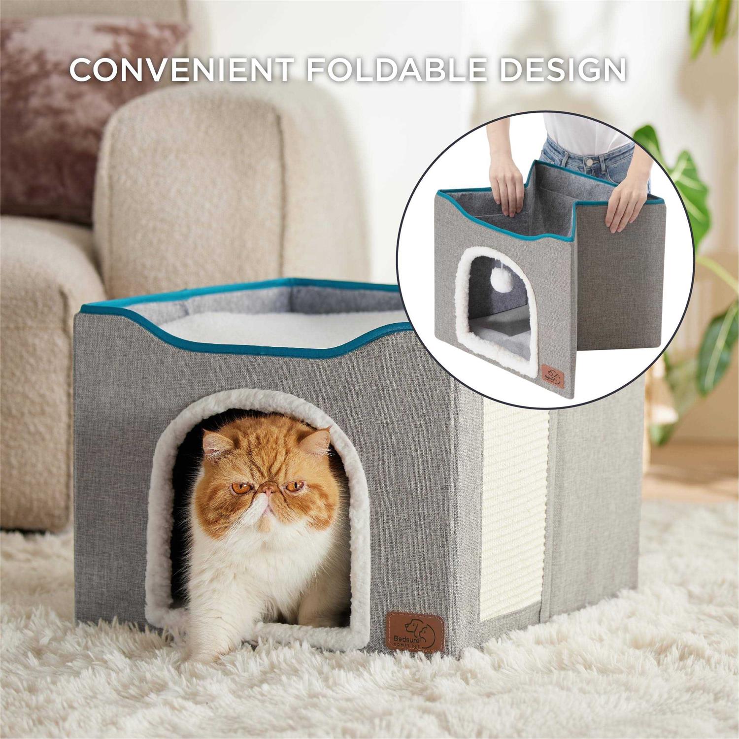 Large Cat Cave Bed with Hanging Ball and Scratch Pad E340