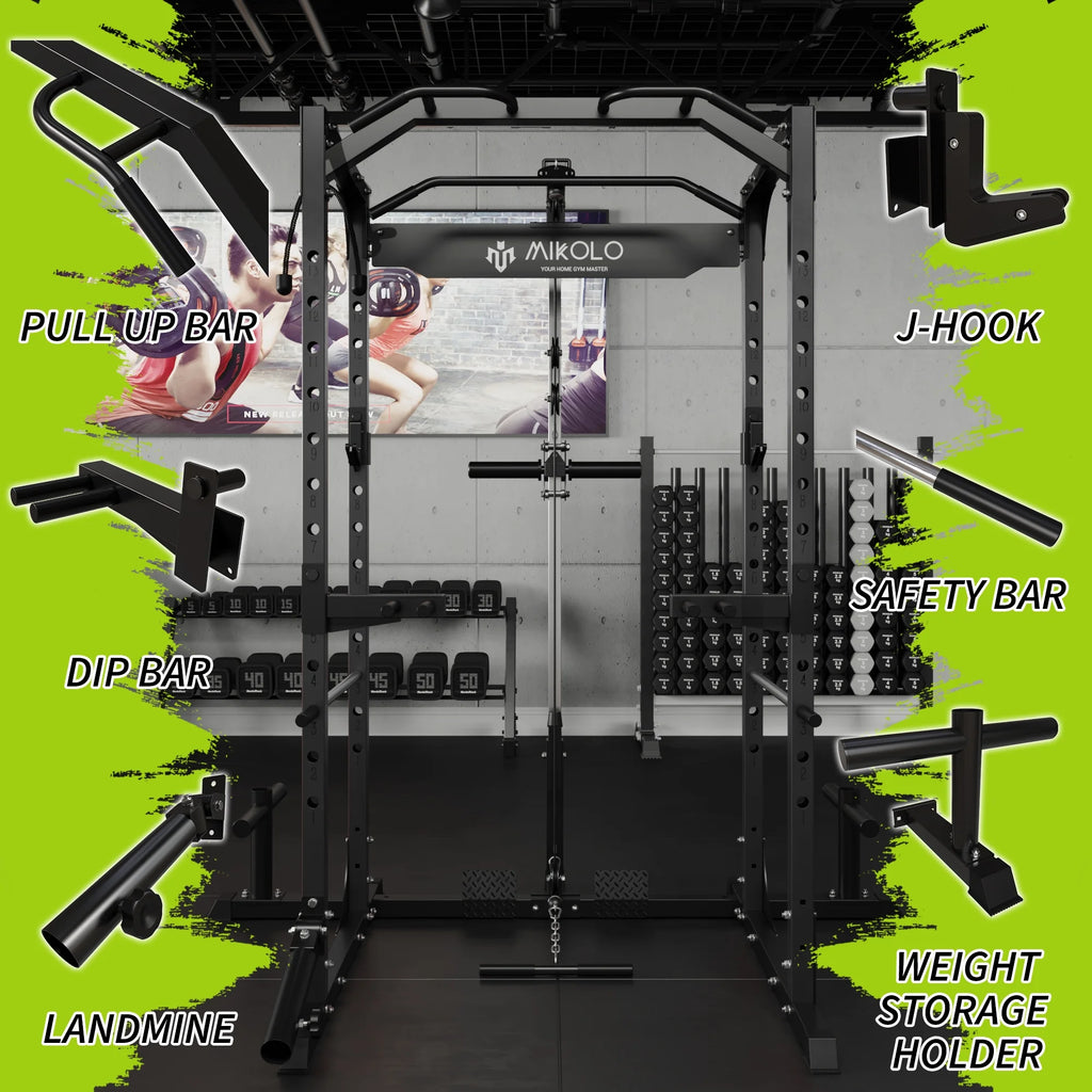 Power Rack Cage with LAT Pulldown System, 1200LBS Capacity, Squat Rack V6973