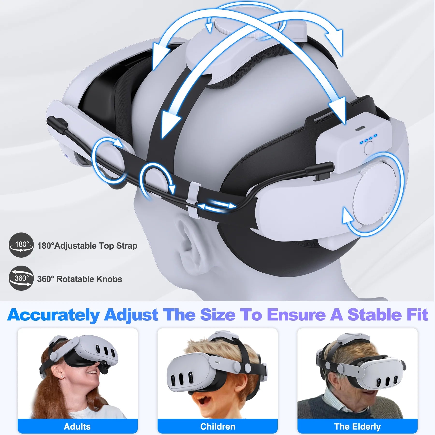 Head Strap with 7500mAh Rechargeable Battery for Quest 2 & 3 VR Headset L5453