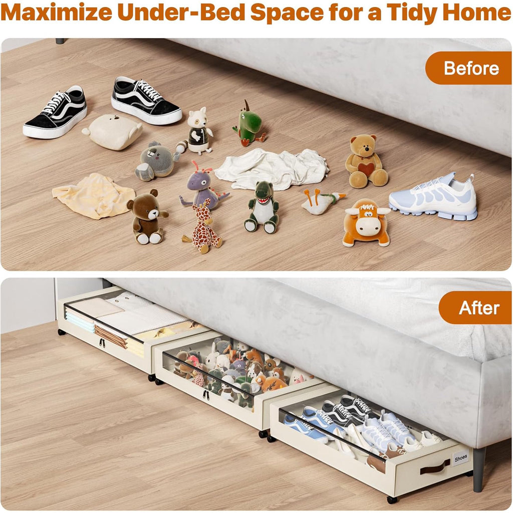 Under Bed Storage Containers with Wheels, 4 Pack, XXL 60L, Clear Lids X97107
