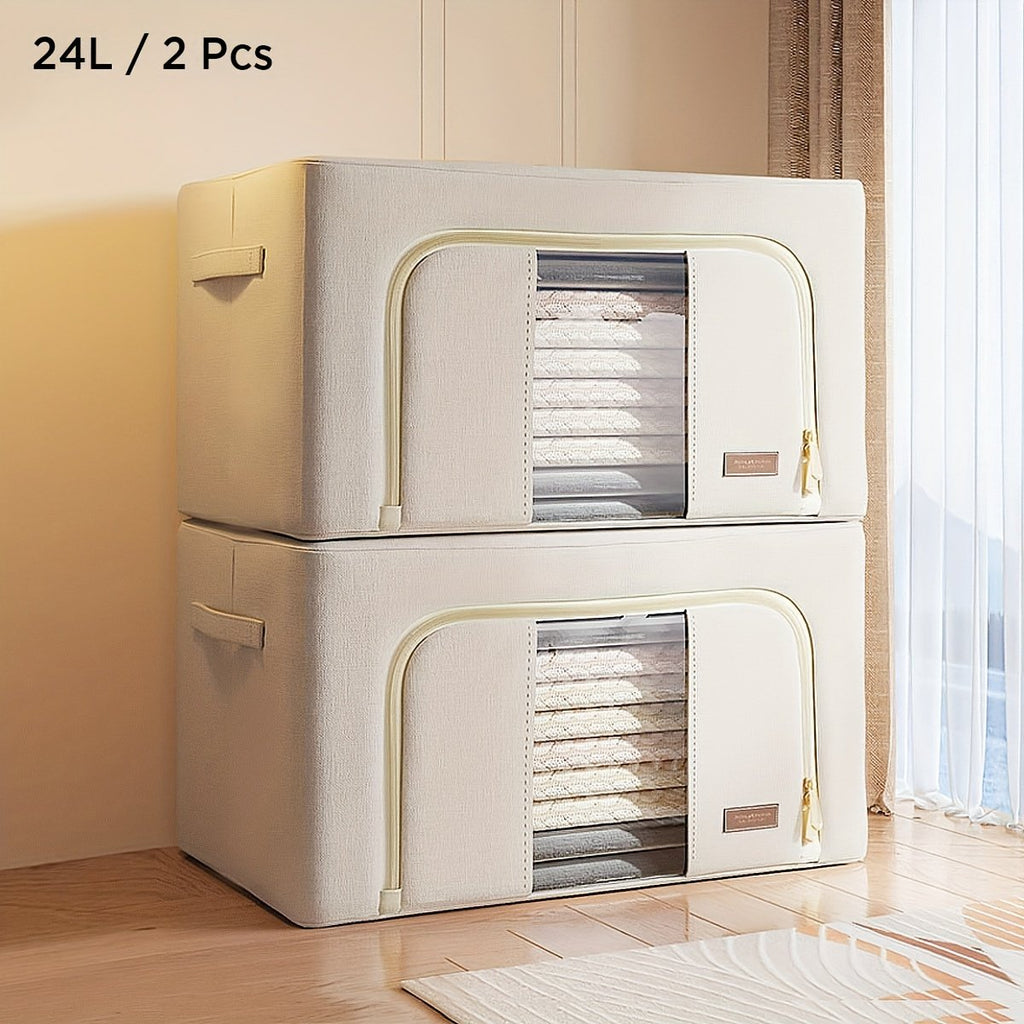 Steel Frame Storage Bins with Clear Window, Foldable Stackable, 2-Pack X90753