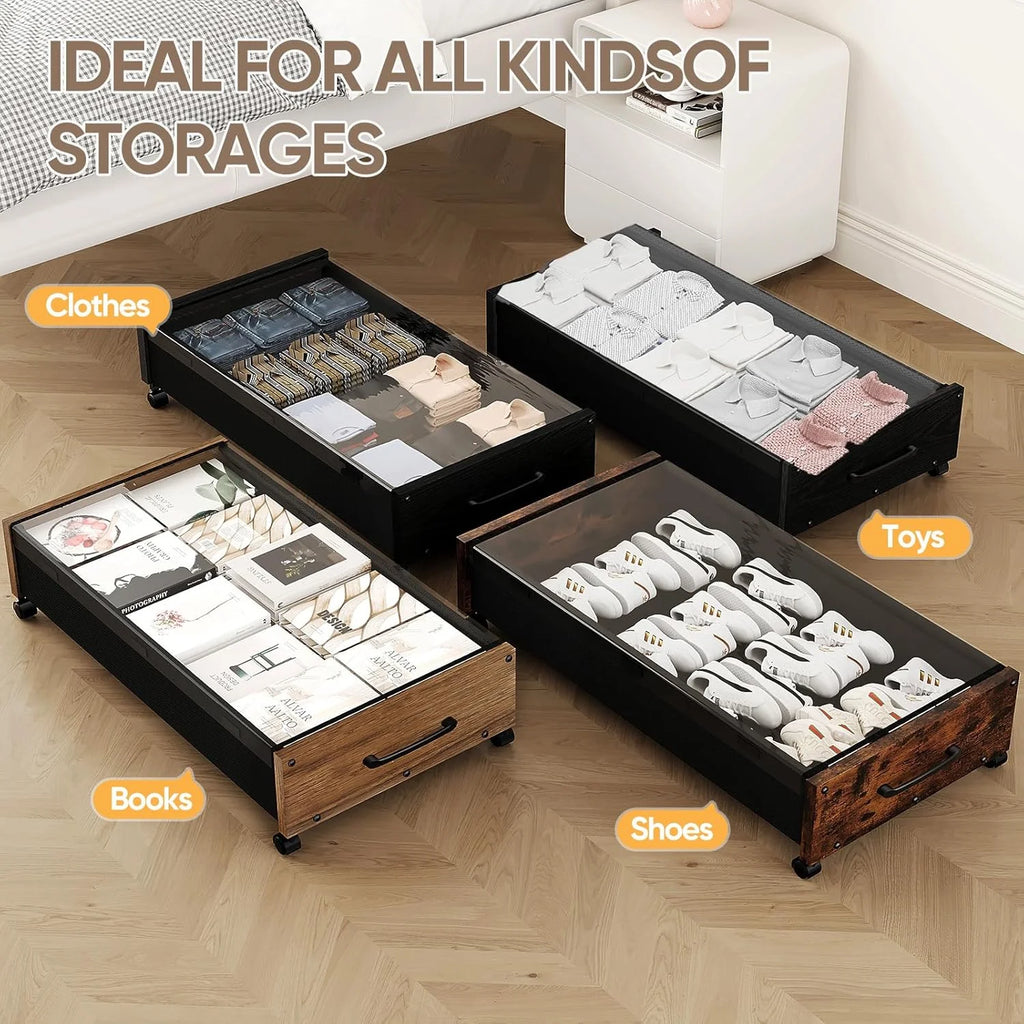 Under Bed Storage Bins with Wheels, 2 Pack, Removable Lid M4507