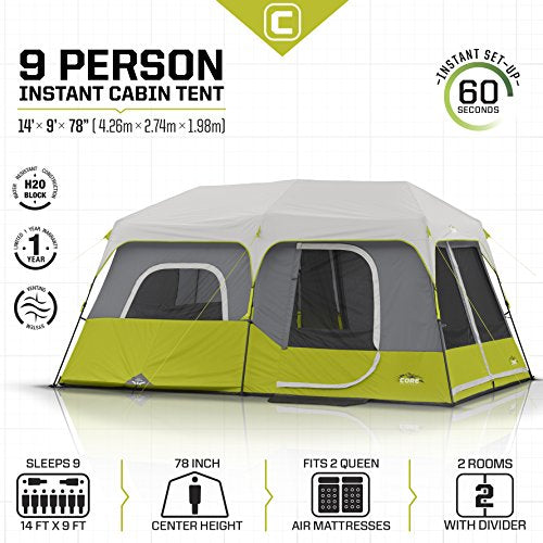 9 Person Instant Cabin Tent - 14' x 9', Green X768