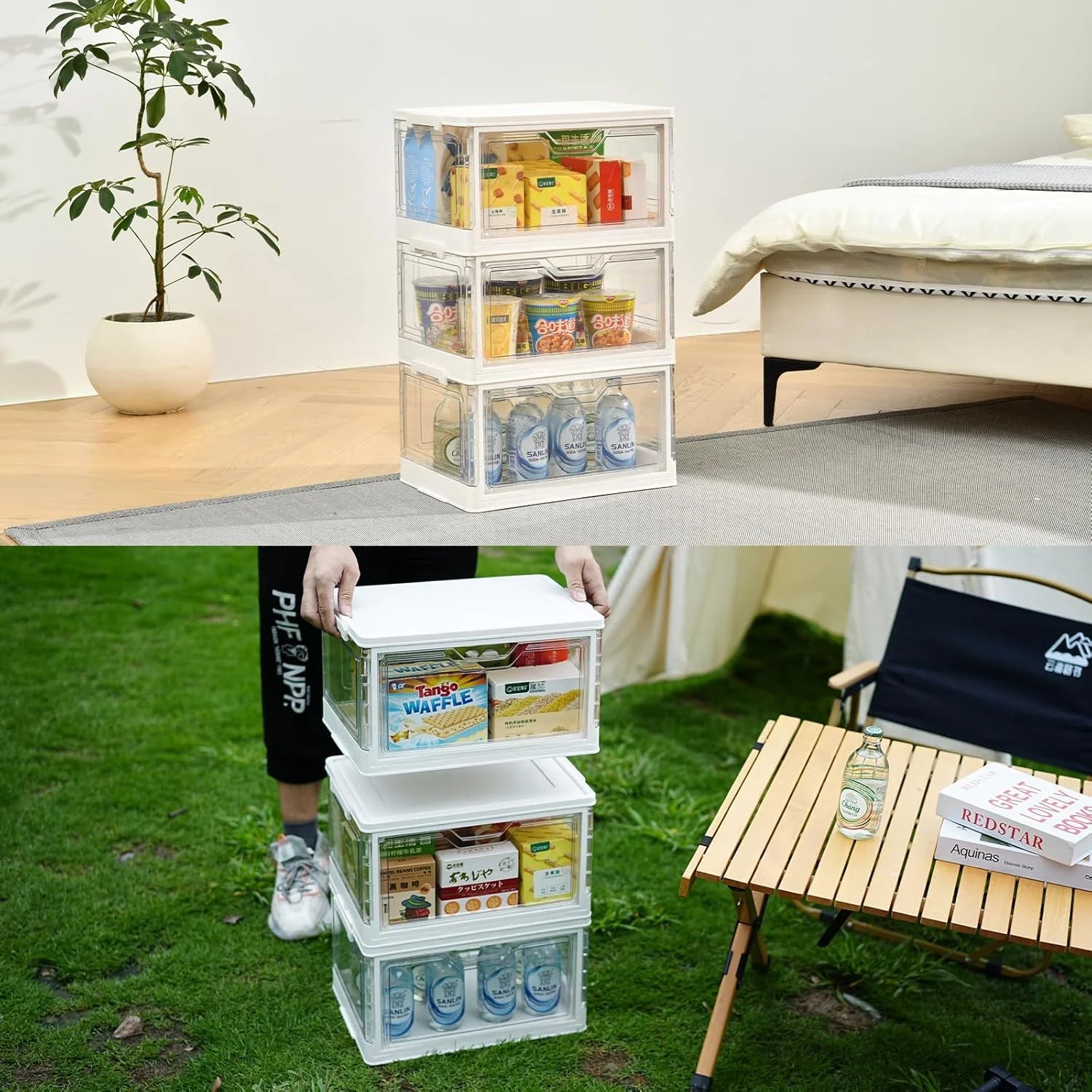 Stackable Clear Plastic Storage Bins with Lids I8250