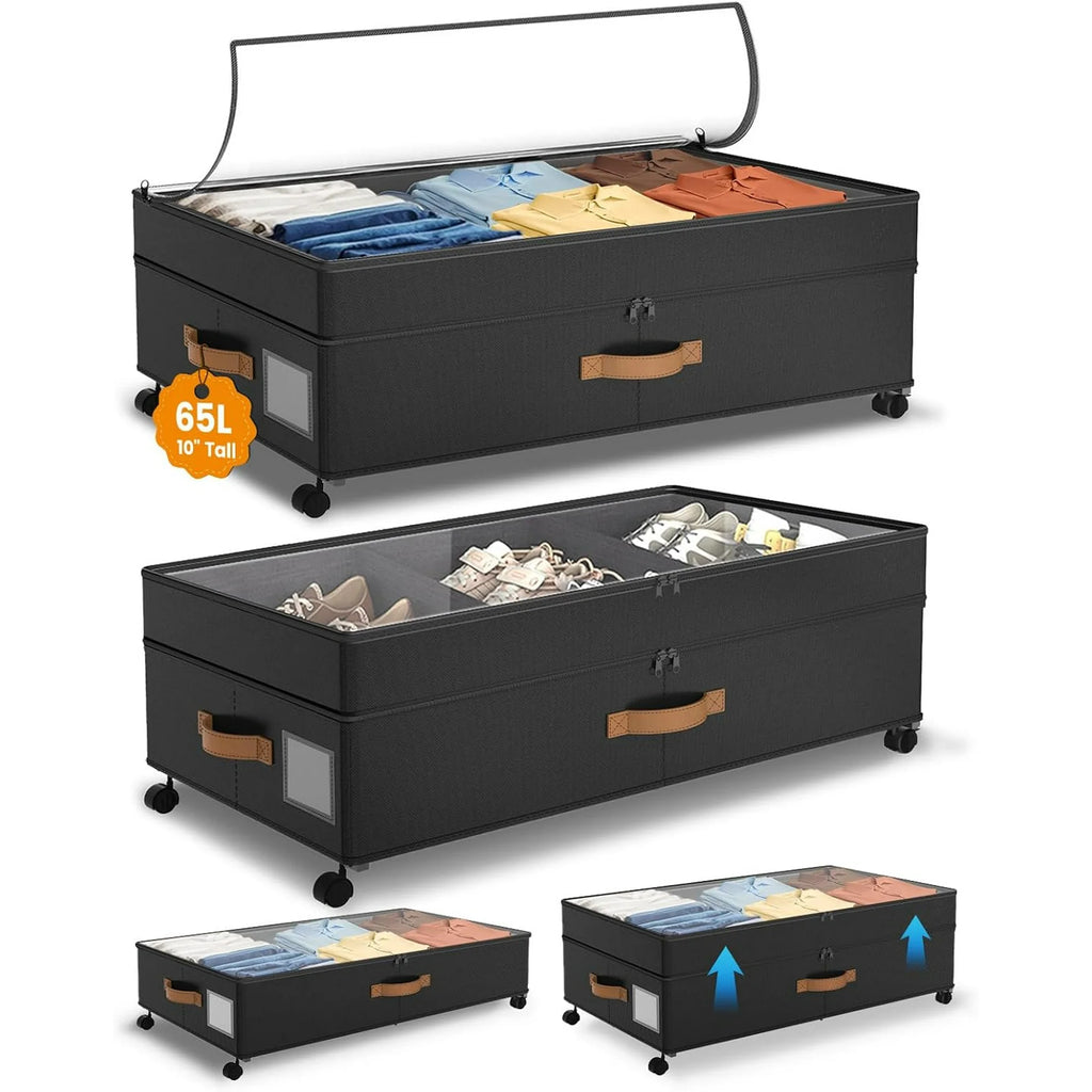 Under Bed Storage with Wheels, Adjustable Height, 10 Inches, Black A260