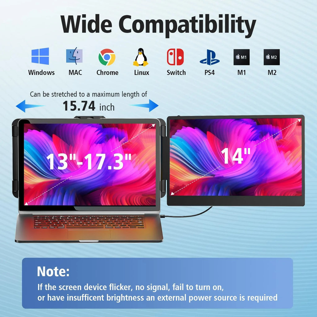 Portable 14 Inch Laptop Screen Extender Monitor FHD 1080P HDMI USB-C C487238