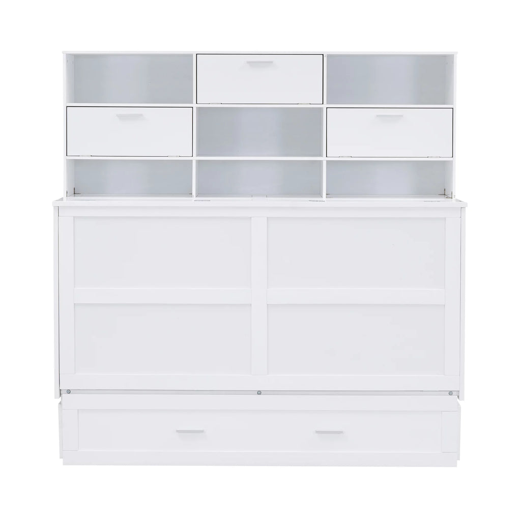 Queen Size Murphy Bed with Bookcase and Drawer, White F2789
