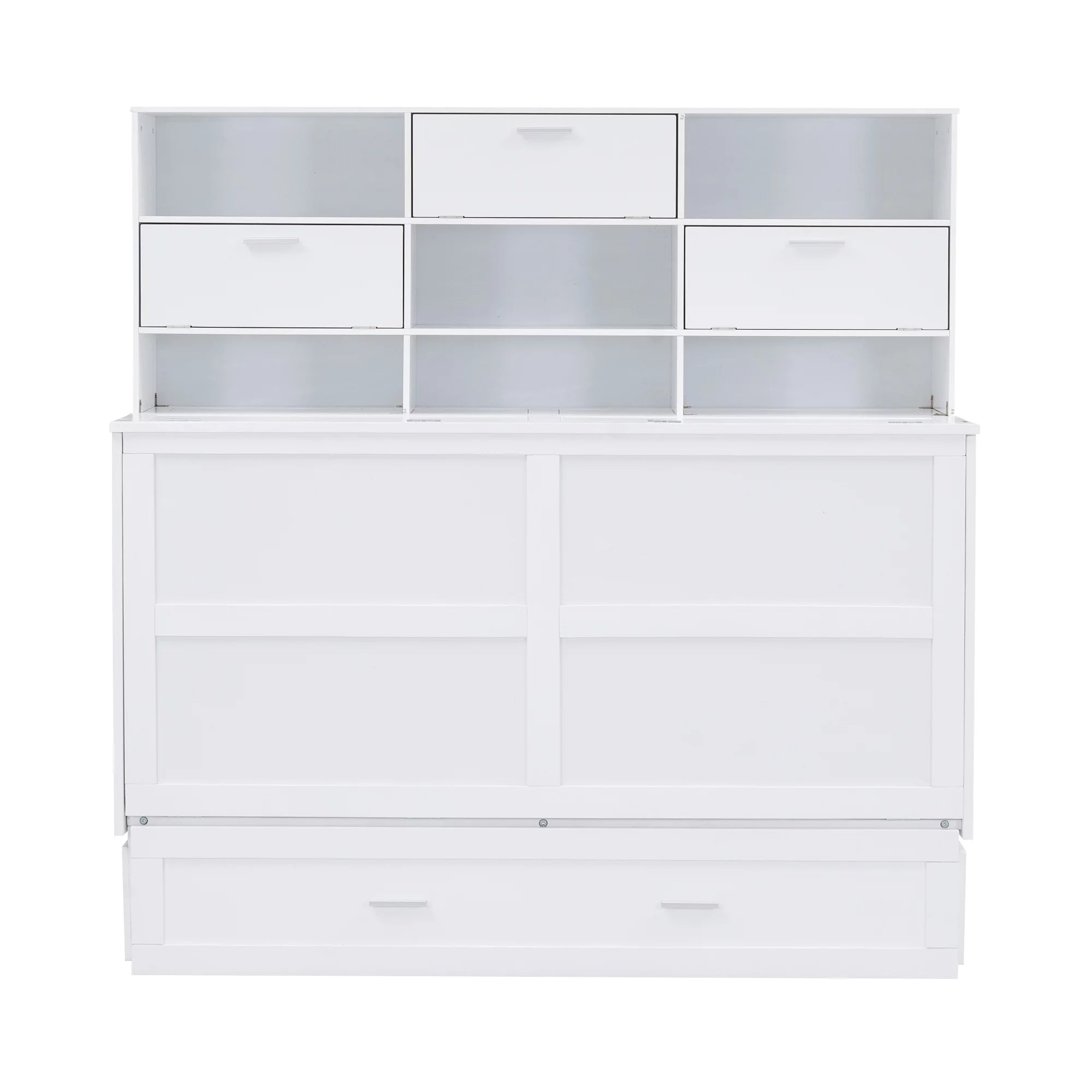 Queen Size Murphy Bed with Bookcase and Drawer, White F2789