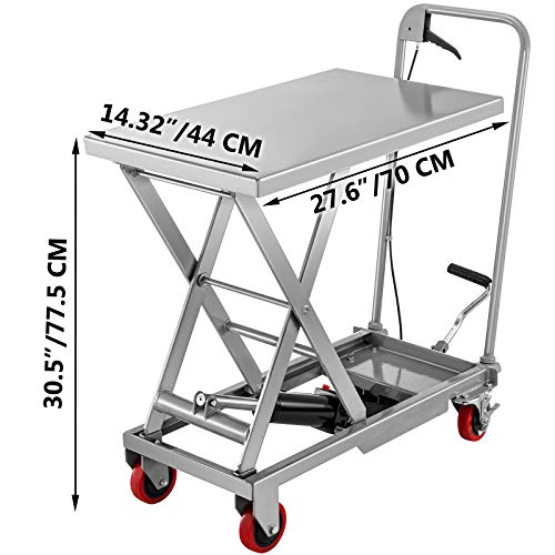 Hydraulic Scissor Lift Cart, 500 lbs Capacity, 28.5-Inch Lifting Height, Manual Foot Pump N737