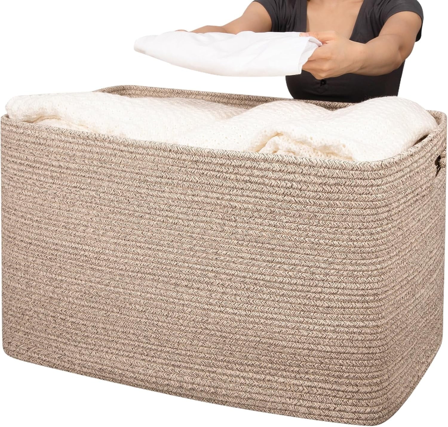 Cotton Rope Storage Basket, Oversized Blanket Basket for Living Room, Bedroom, Nursery F8776