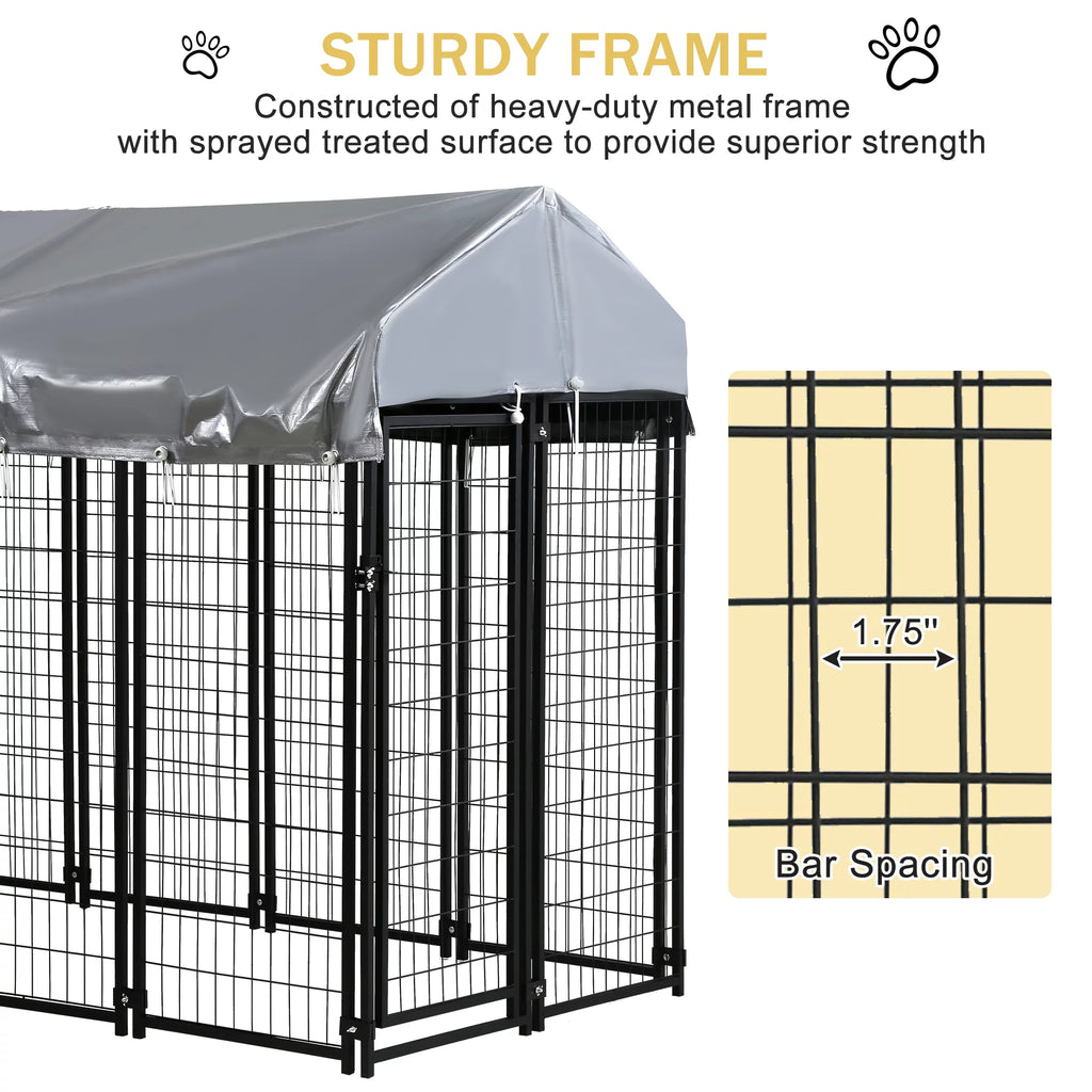 Heavy Duty Outdoor Dog Kennel with Waterproof UV Cover, Large Metal Dog Pen X68622