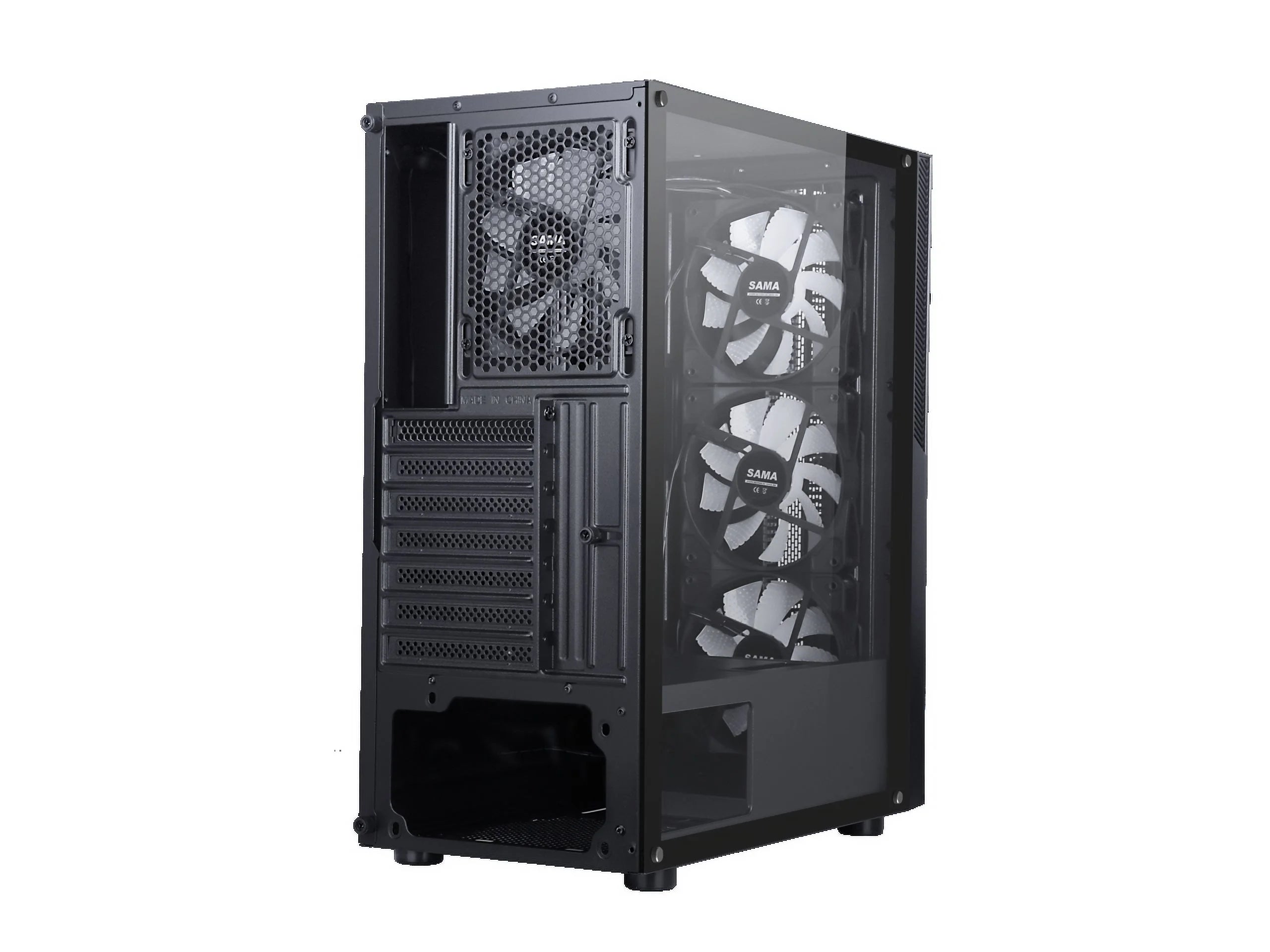 Black USB 3.0 Steel Tempered Glass ATX Mid Tower Gaming Computer Case with 4 x 120mm LED Fans K478587