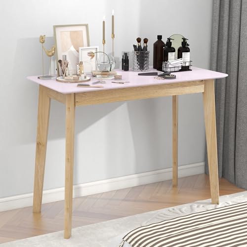 Pink Vanity Desk with Solid Wood Legs for Small Spaces A167961