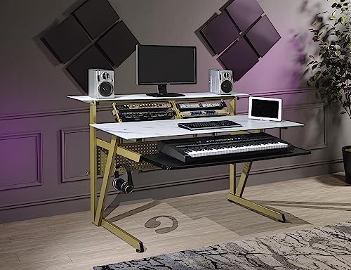 Tempered Glass Music Studio Workstation with 2 x 4U Rack B2706