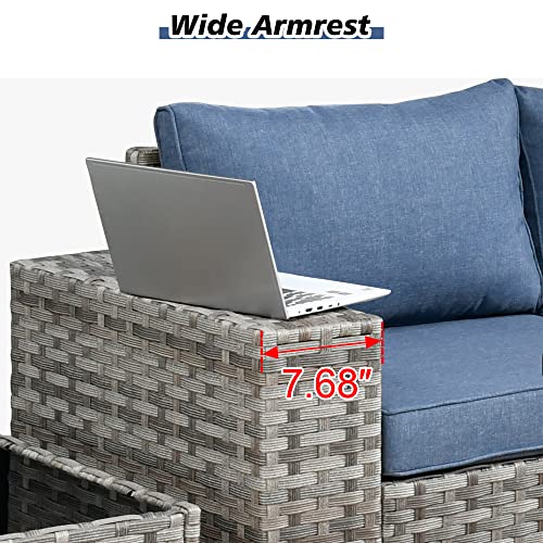 Outdoor Patio Sectional Sofa Set with Swivel Rocking Chair, 8 Piece Wicker Couch D37419