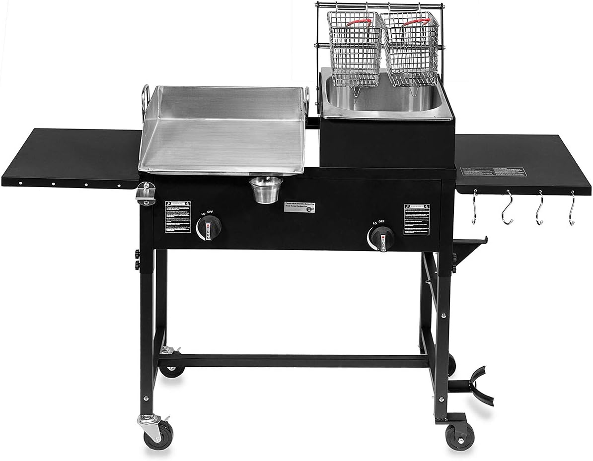 Outdoor Dual Burner Propane Stove with Side Shelves S943