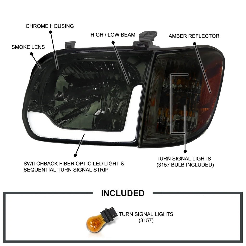 Chrome Housing Smoke Lens LED Switchback Headlights with Corner Lights for 2005-2006 Toyota Tundra V803