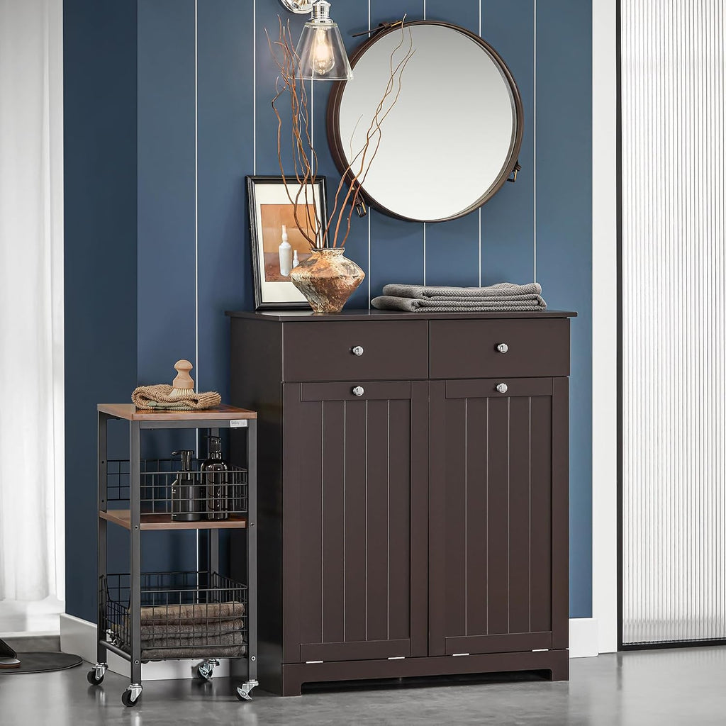 Laundry Hamper Cabinet with 2 Drawers and Wall Cabinet J433