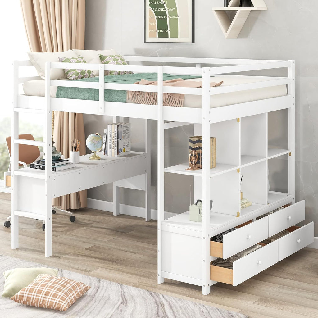 Full Loft Bed with Built-in Desk and Storage Shelves Y752452