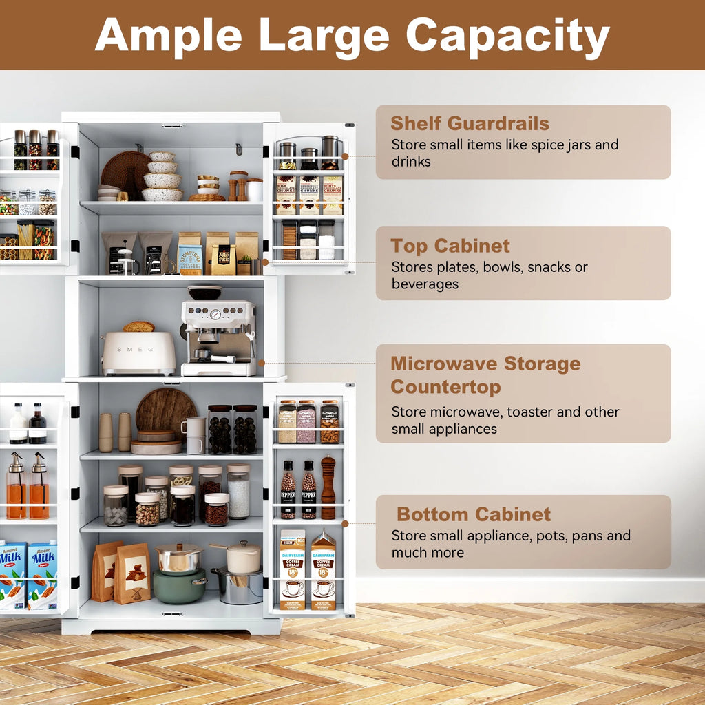 72" Kitchen Pantry Storage Cabinet with Microwave Stand and Shelves L322374
