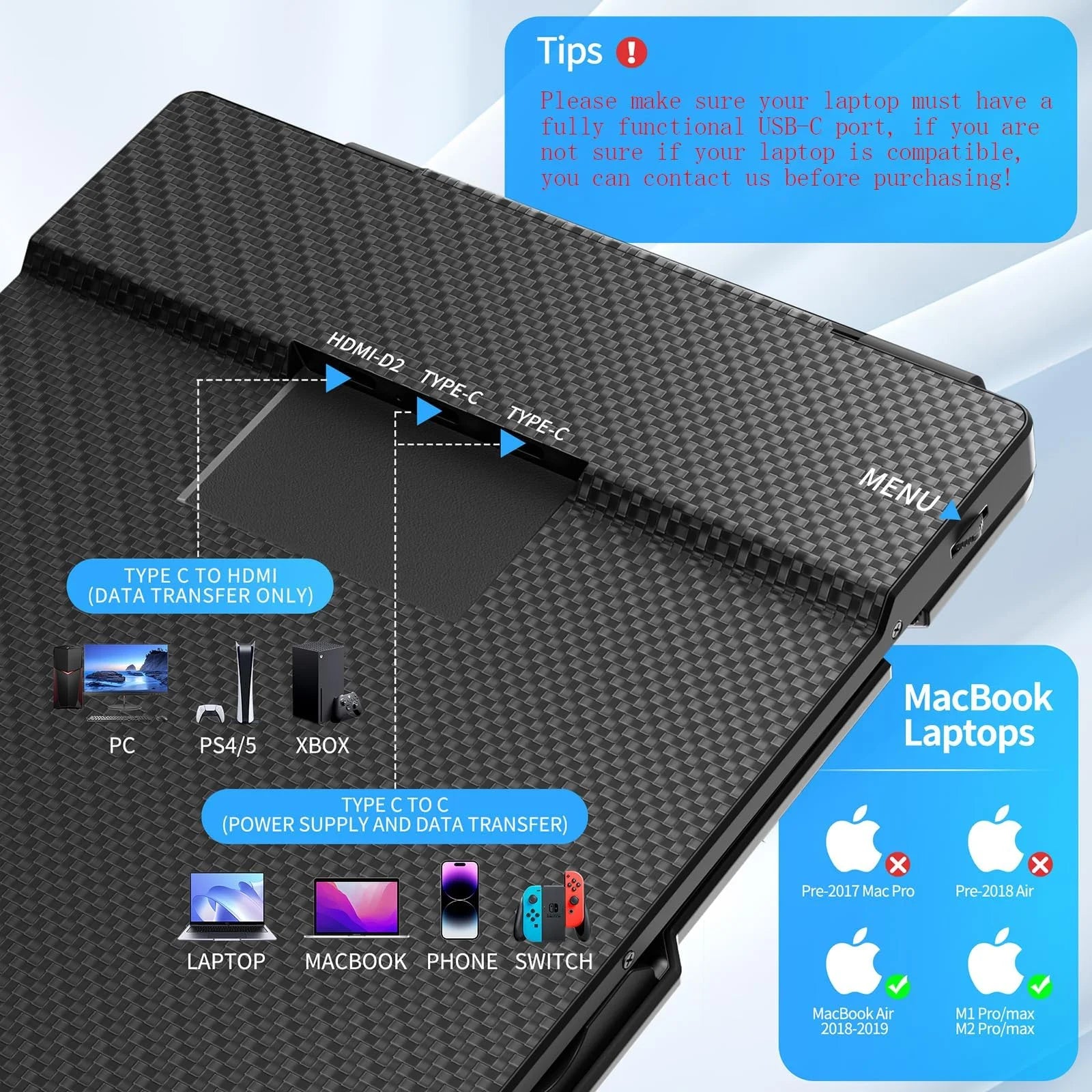 Portable 14 Inch Triple IPS FHD Laptop Screen Extender Monitor J961911