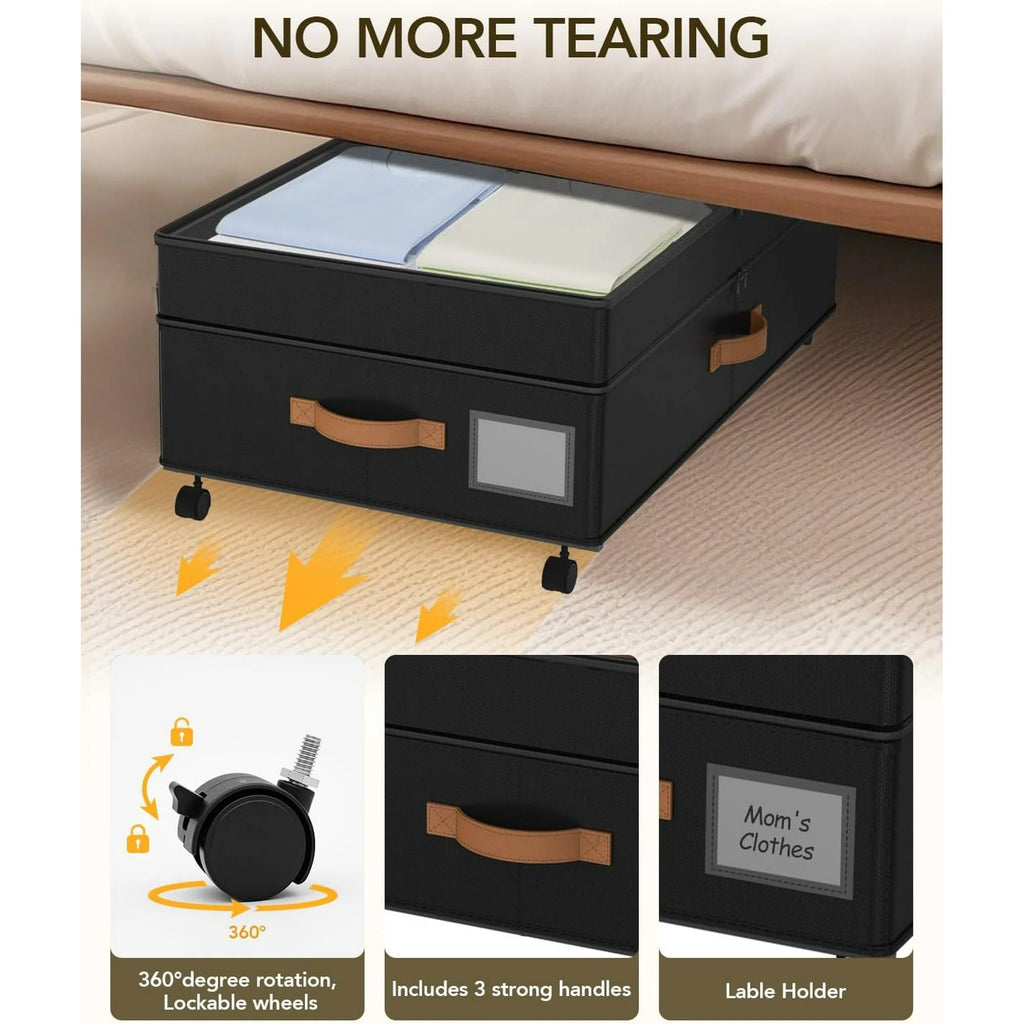 Under Bed Storage with Wheels, Adjustable Height, 10 Inches, Black A260