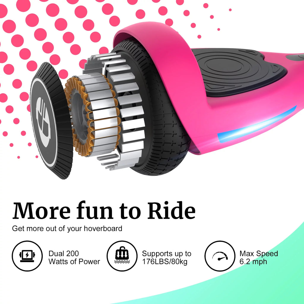 Hoverboard for Kids Adults 200W Motor 6.5" LED Wheels, Pink Q65637