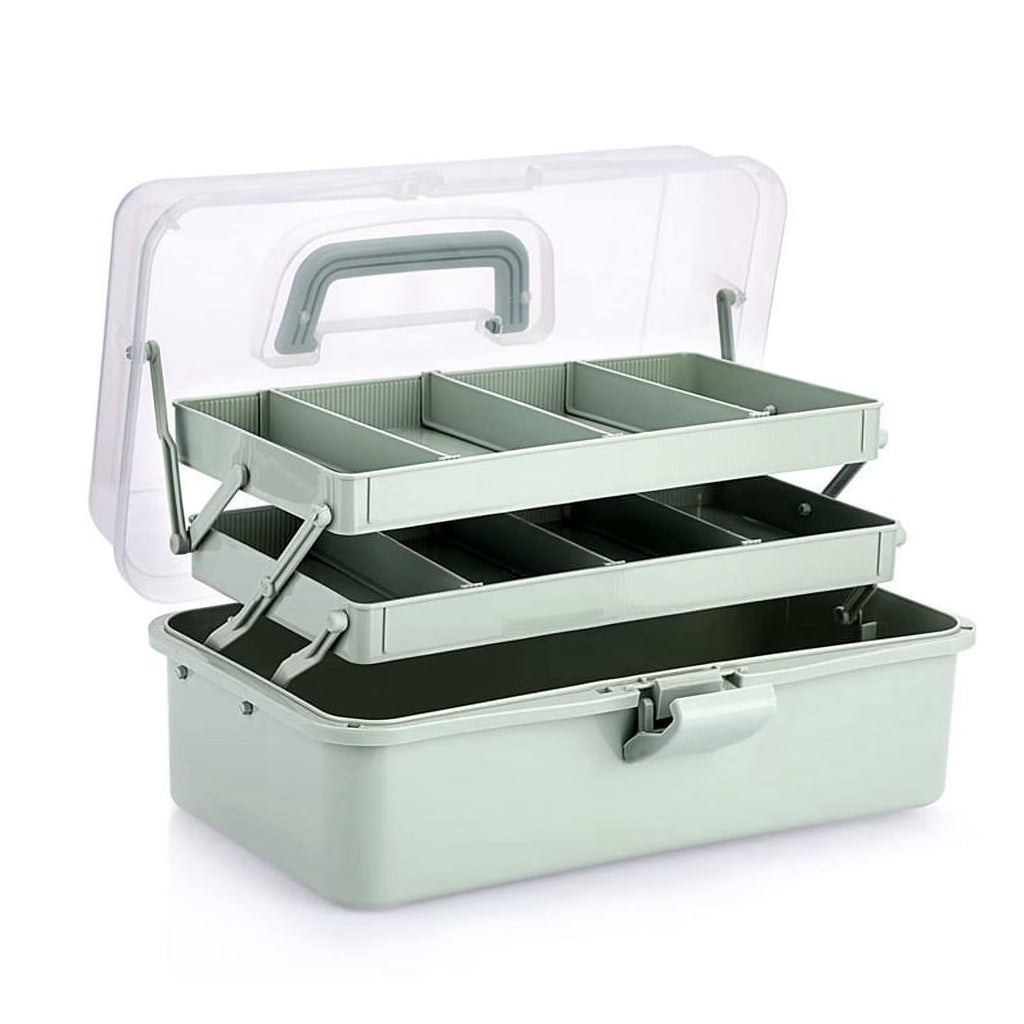 3-Layer Plastic Dividing Storage Box Craft Organizer and with Adjustable Spacers Portable Handled