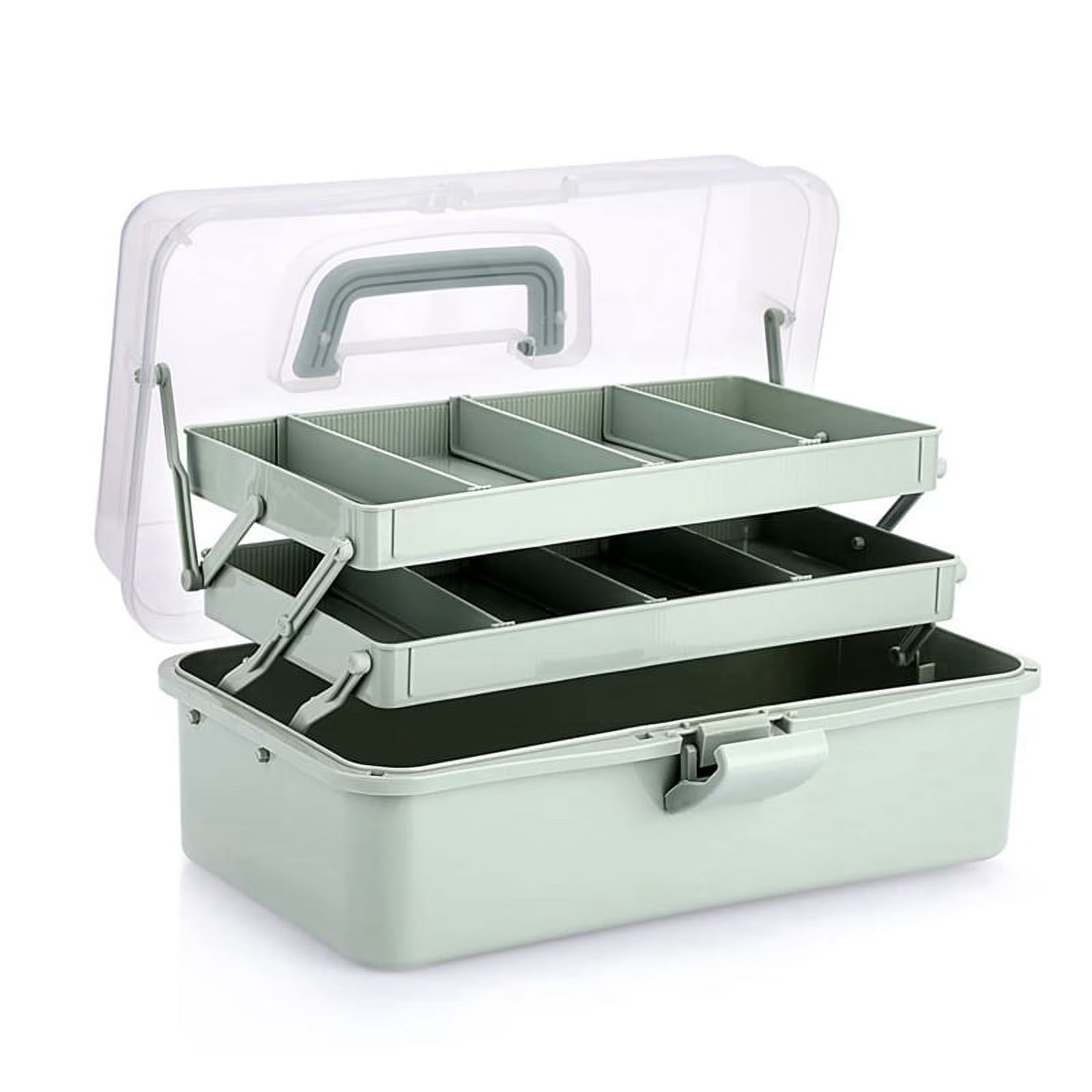 3-Layer Plastic Dividing Storage Box Craft Organizer and with Adjustable Spacers Portable Handled