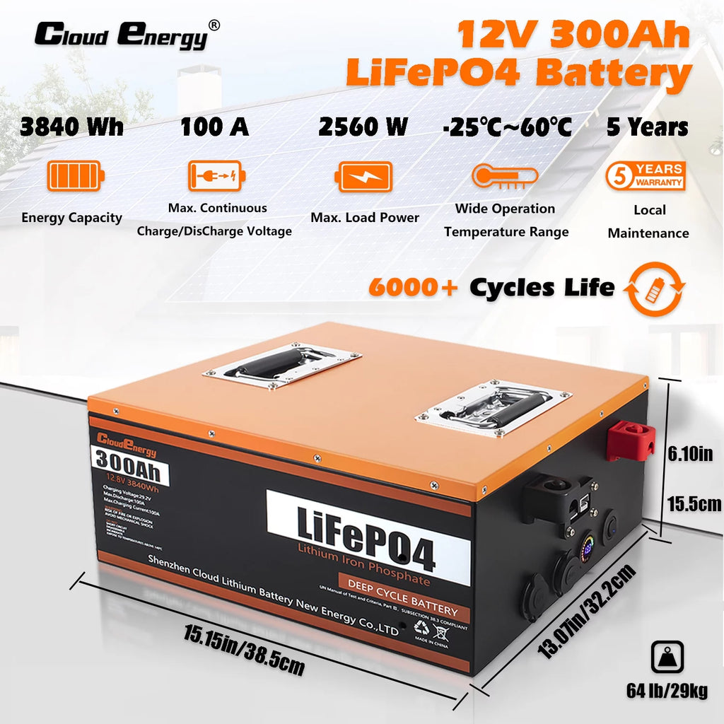 12V 300Ah Deep Cycle Battery with Built-in BMS B35743