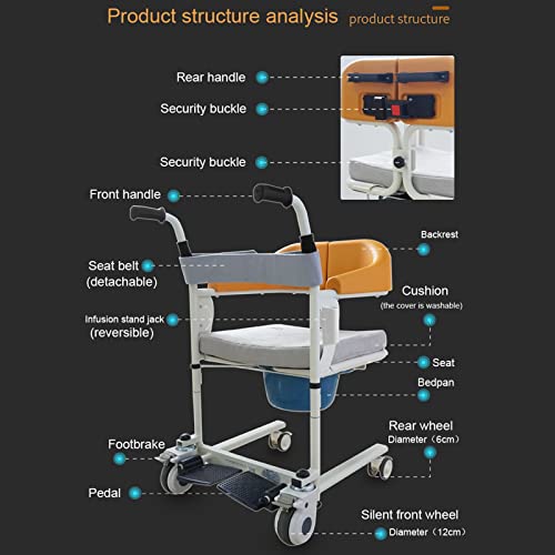 Patient Lift Wheelchair for Home, Nursing Elderly Transfer Lifter with 180° Split Seat, 200 Lbs Capacity F54674